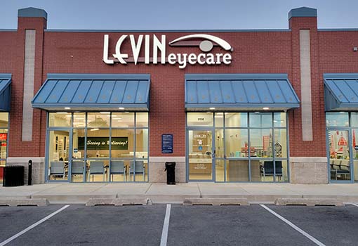 The front of Levin Eyecare's Pikesville optometry office.