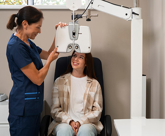 woman taking comprehensive eye exam at Levin Eyecare