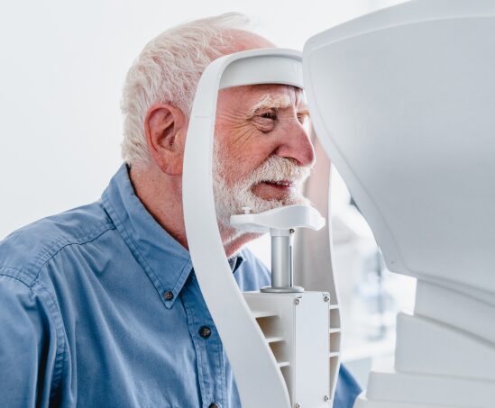 senior taking eye examinations at Levin Eyecare